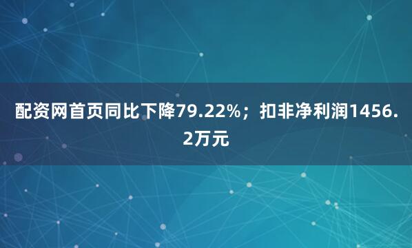 配资网首页同比下降79.22%；扣非净利润1456.2万元